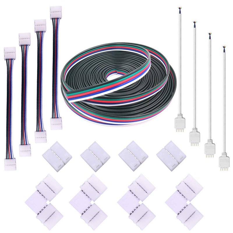 FSJEE 5Pin LED Strip Connector Kits, Comes with16.4ft RGBW Extension Wire, and Solderless RGBW Connector for 12mm Width 5Pin LED Strip Light - Image 1